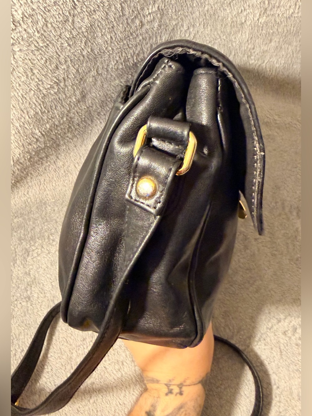 Etienne Aigner Black Leather Crossbody with Gold Accent - Picture 9 of 11